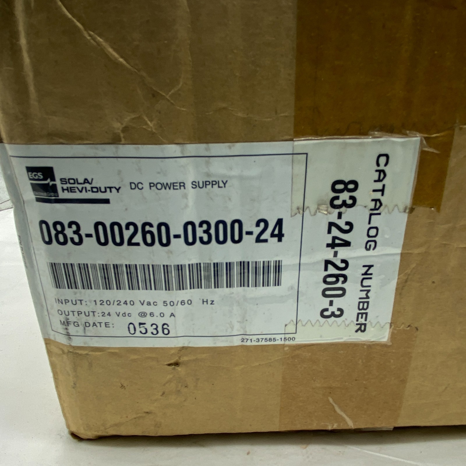SOLA/ HEVI-DUTY 83-24-260-03 LINEAR POWER SUPPLY EGS 832426003, 47-63HZ 24VDC