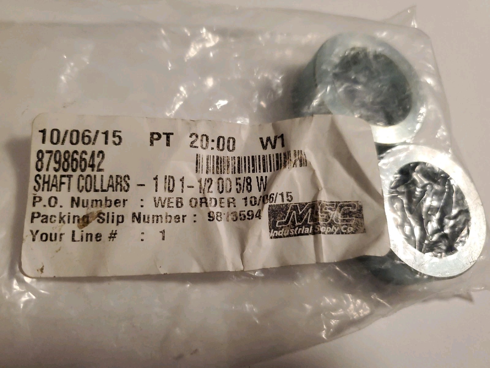 MSC Industrial Supply Shaft Collar 2 Pack 1 ID X 5/8 W X 1- 1/2 OD
