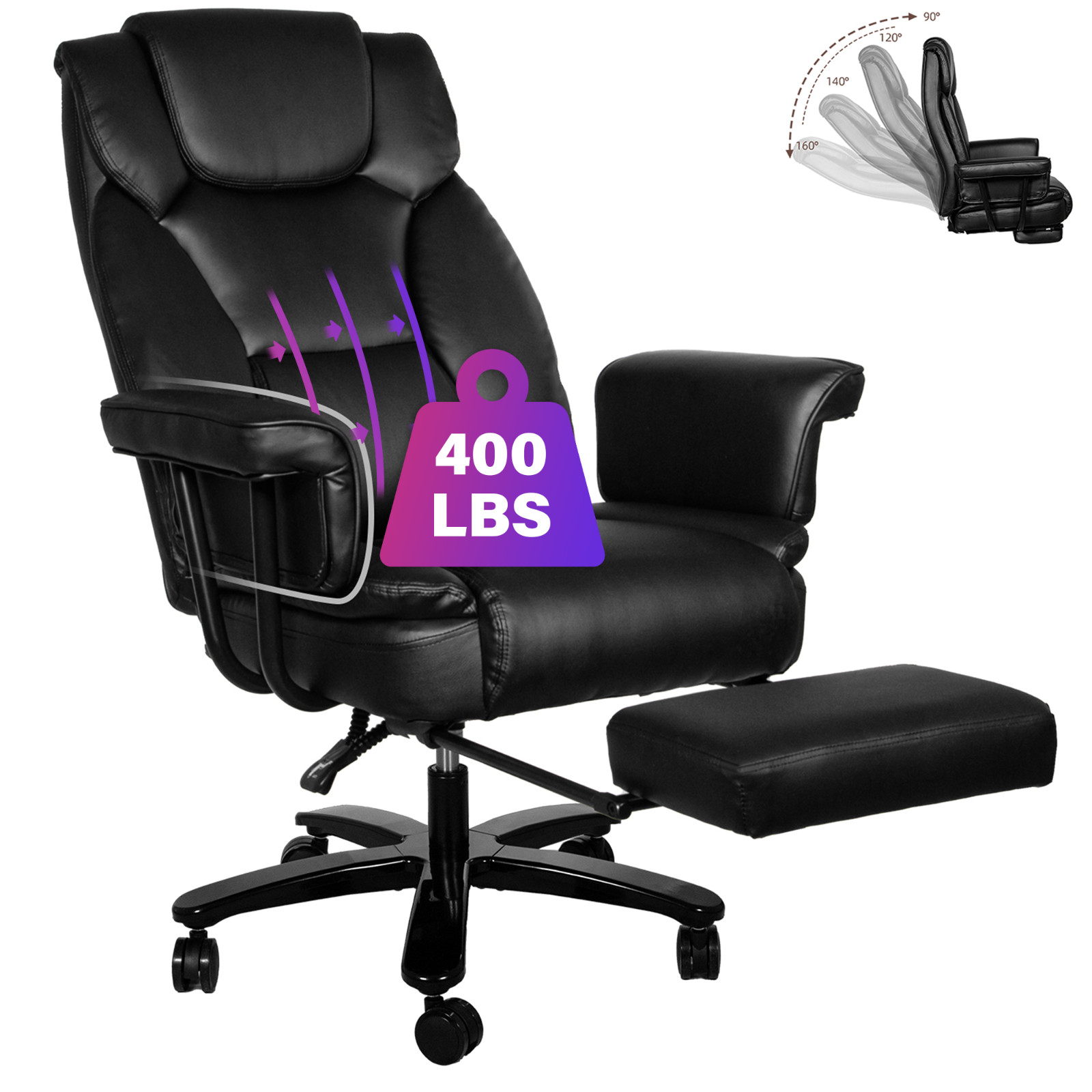 Big and Tall Office Chair Ergonomic Leather Computer Desk Chair with Footrest