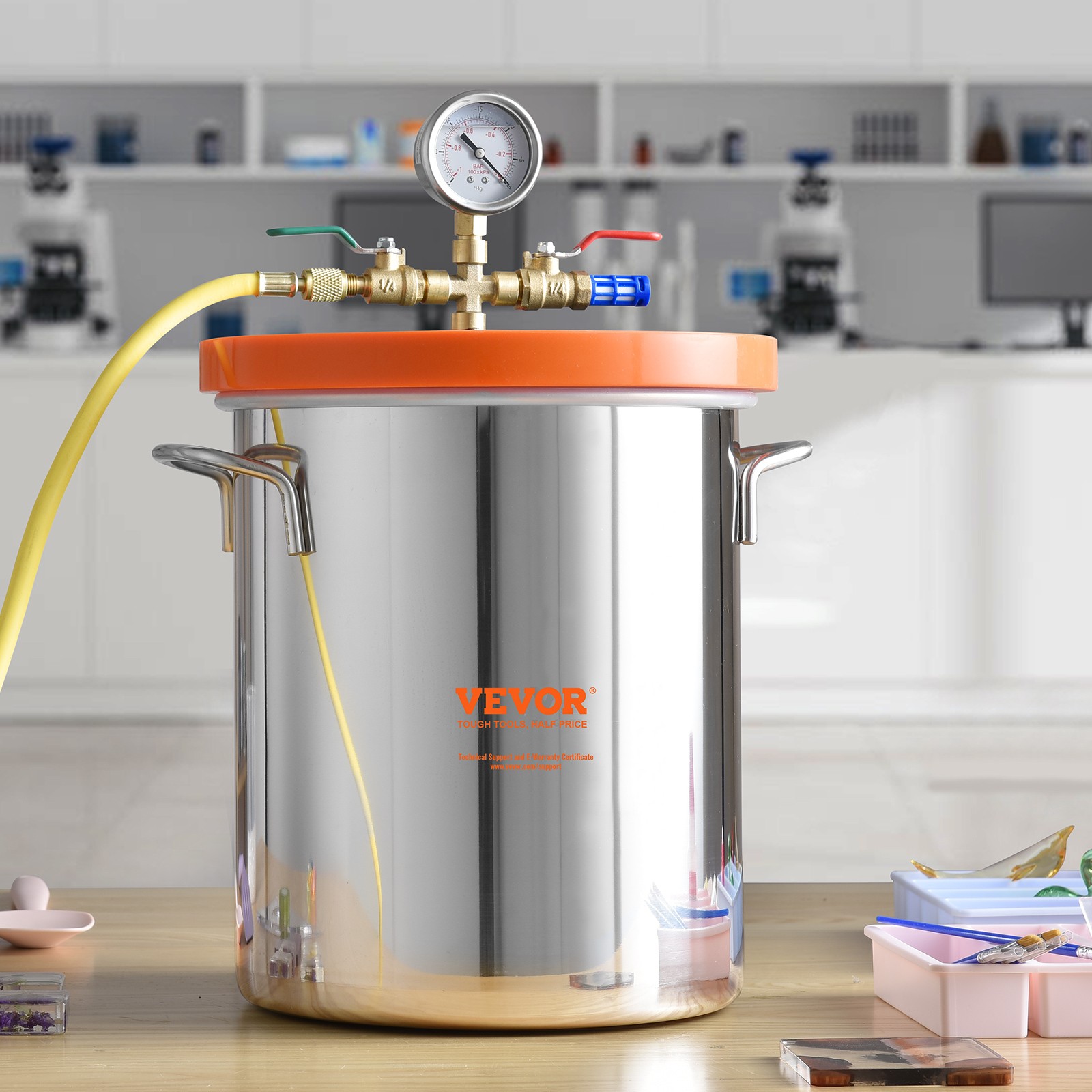 VEVOR Vacuum Chamber Tempered Glass Lid Vacuum 5 Gal Degassing Chamber Silicone