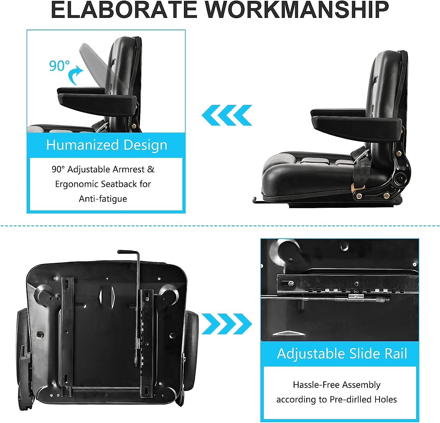 Forklift Tractor Seat Replacement Slide Universal Suspension Adjustable Backrest