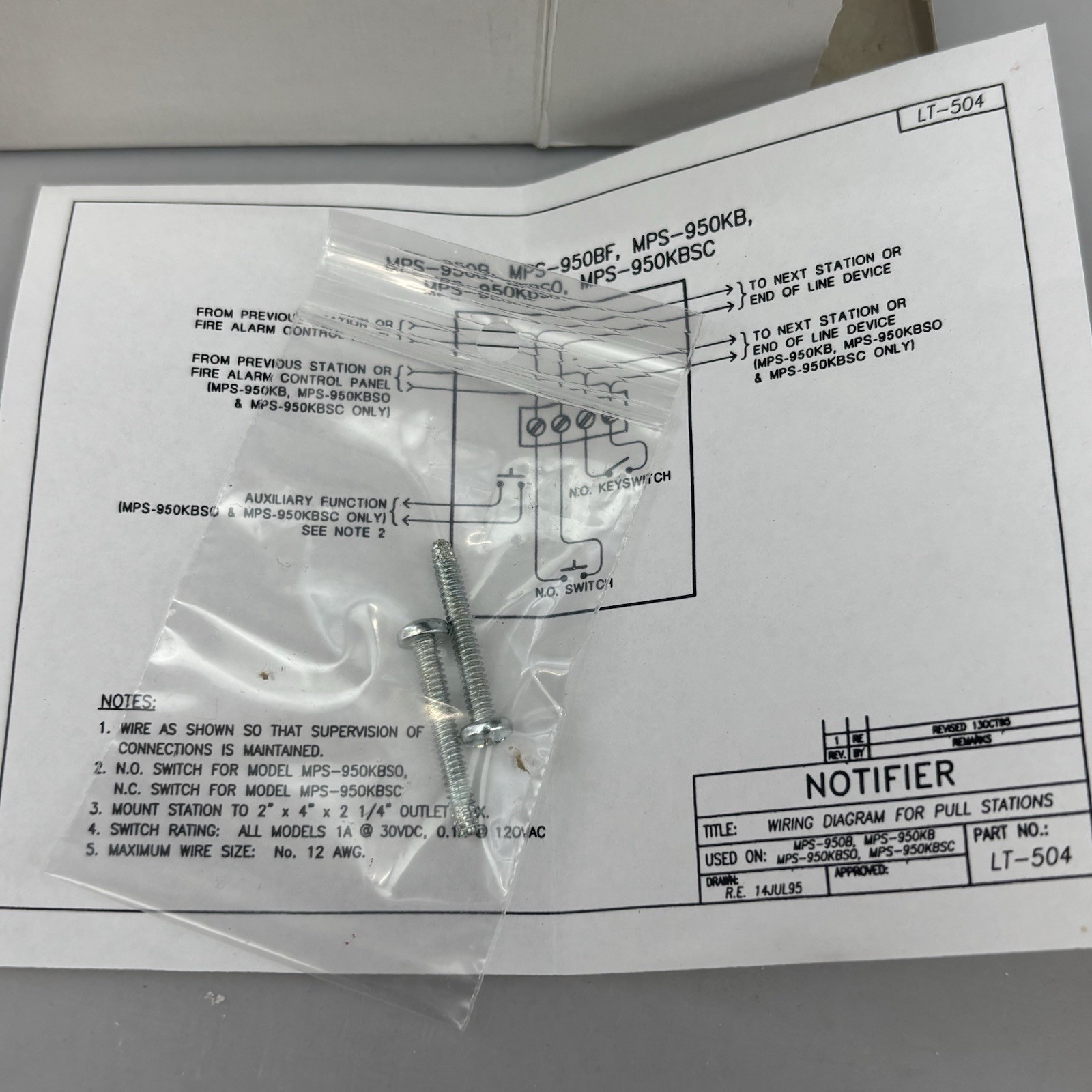 Fire-Lite MPS-950B Series Single Stage Non-Coded Manual Fire Alarm Pull Station