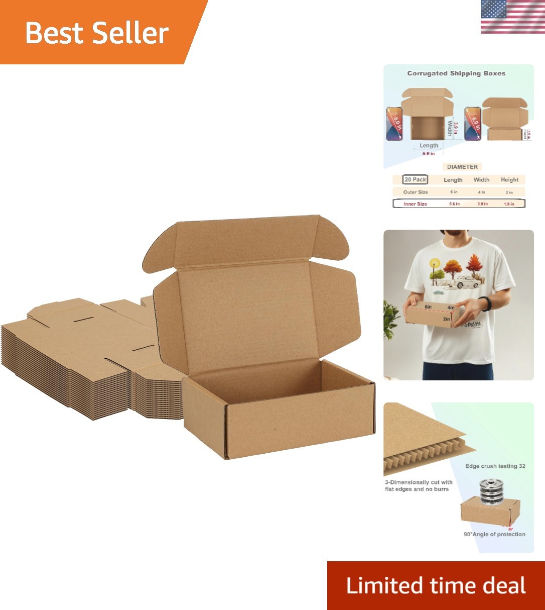 Crush Resistant 6x4x2 Cardboard Mailer Boxes – 20 Recyclable Shipping Solutions