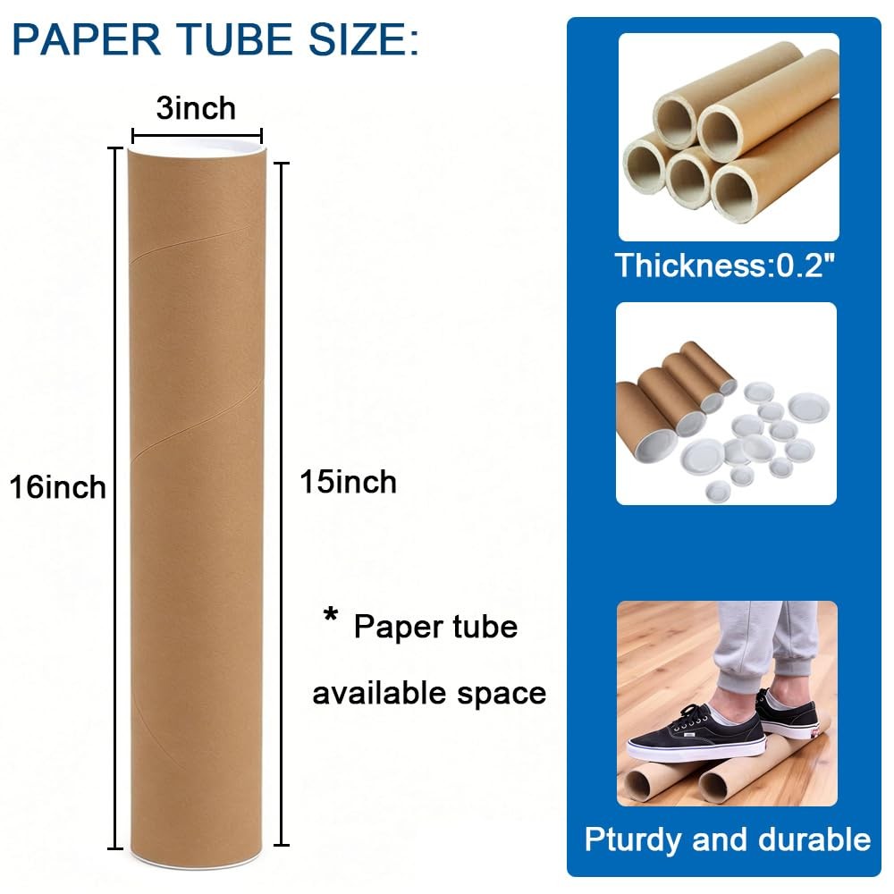 2 Pack Mailing Tubes with Plastic Caps ,Size 3″x16″ Durable Mail kraft paper …
