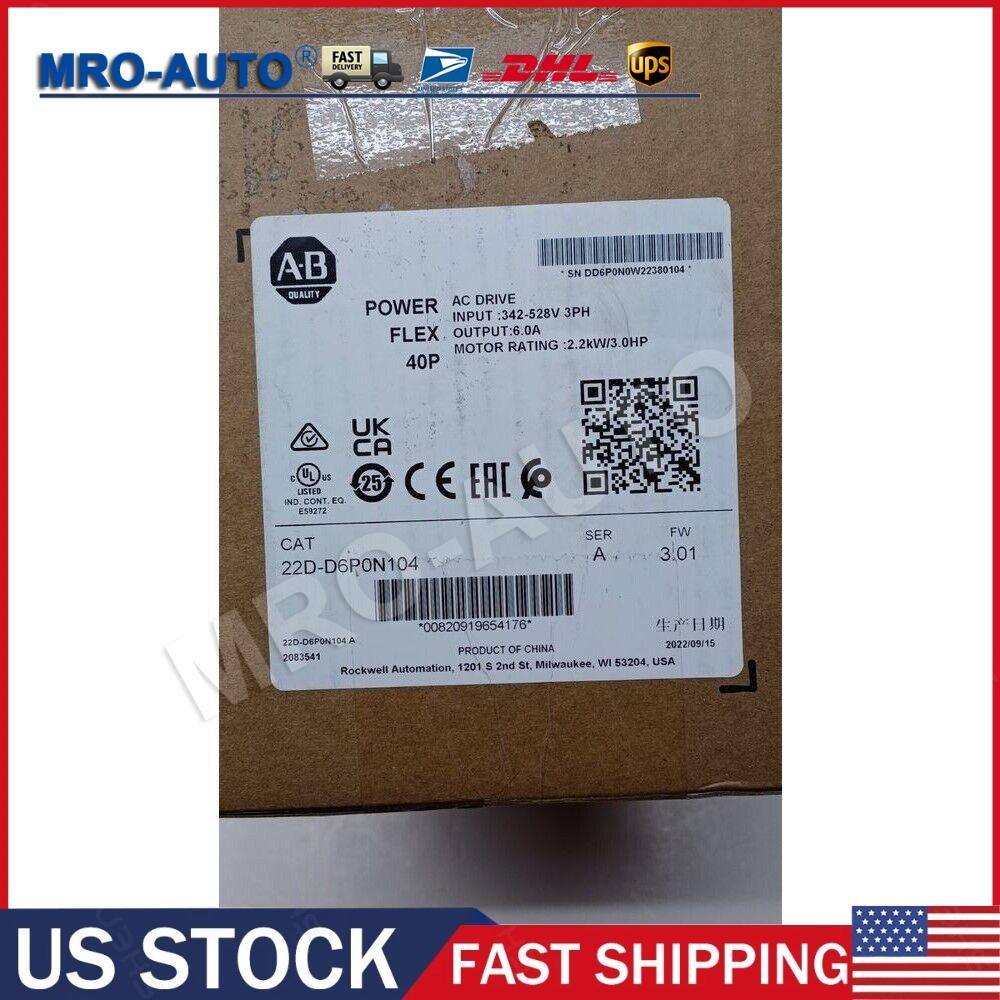 Allen Bradley 22D-D6P0N104 PowerFlex 40 2.2kW 3Hp AC Drive Sealed US Free Tax