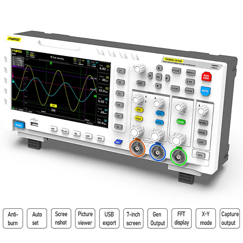 FNIRSI 1014D 7″ LCD 2 Channel Signal Generator Digital Storage Oscilloscope H0V2