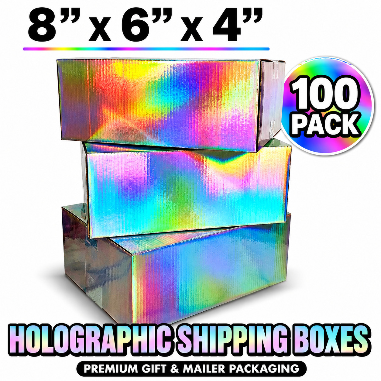 8x6x4 Holographic Shipping Boxes Gift Mailer Packaging 32 ECT Boutique