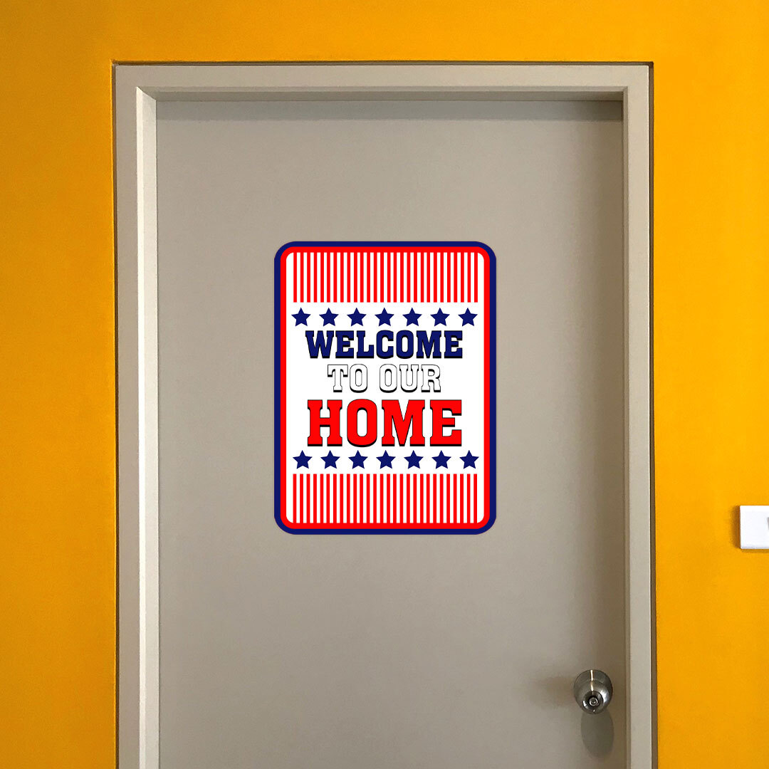 Portrait Round Plus Stars, Stripes, and Proud: Welcome to Our Home Sign
