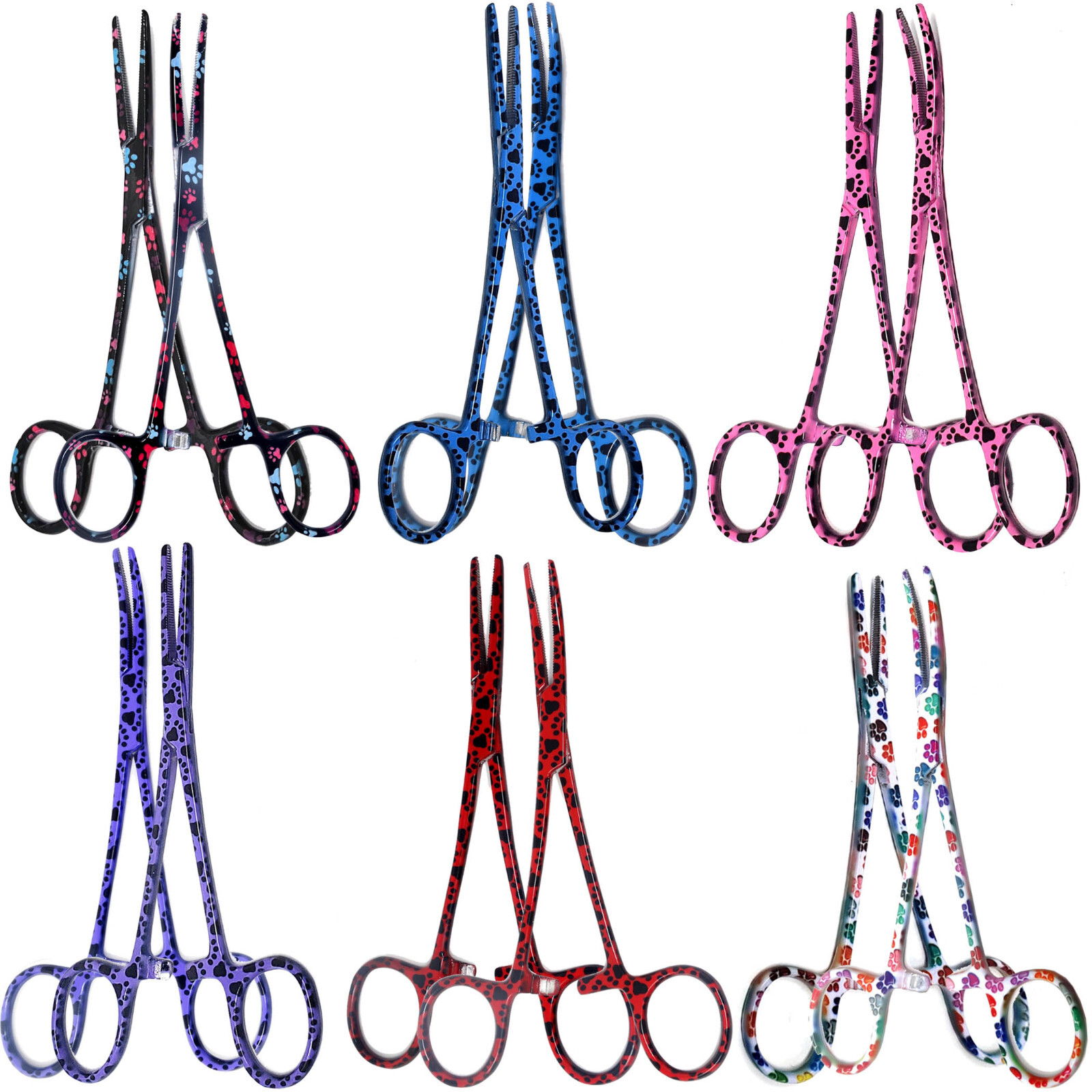 12 Hemostat Forceps 5.5″ Locking Clamps Stainless Steel STR + CRV Pet Paws Print