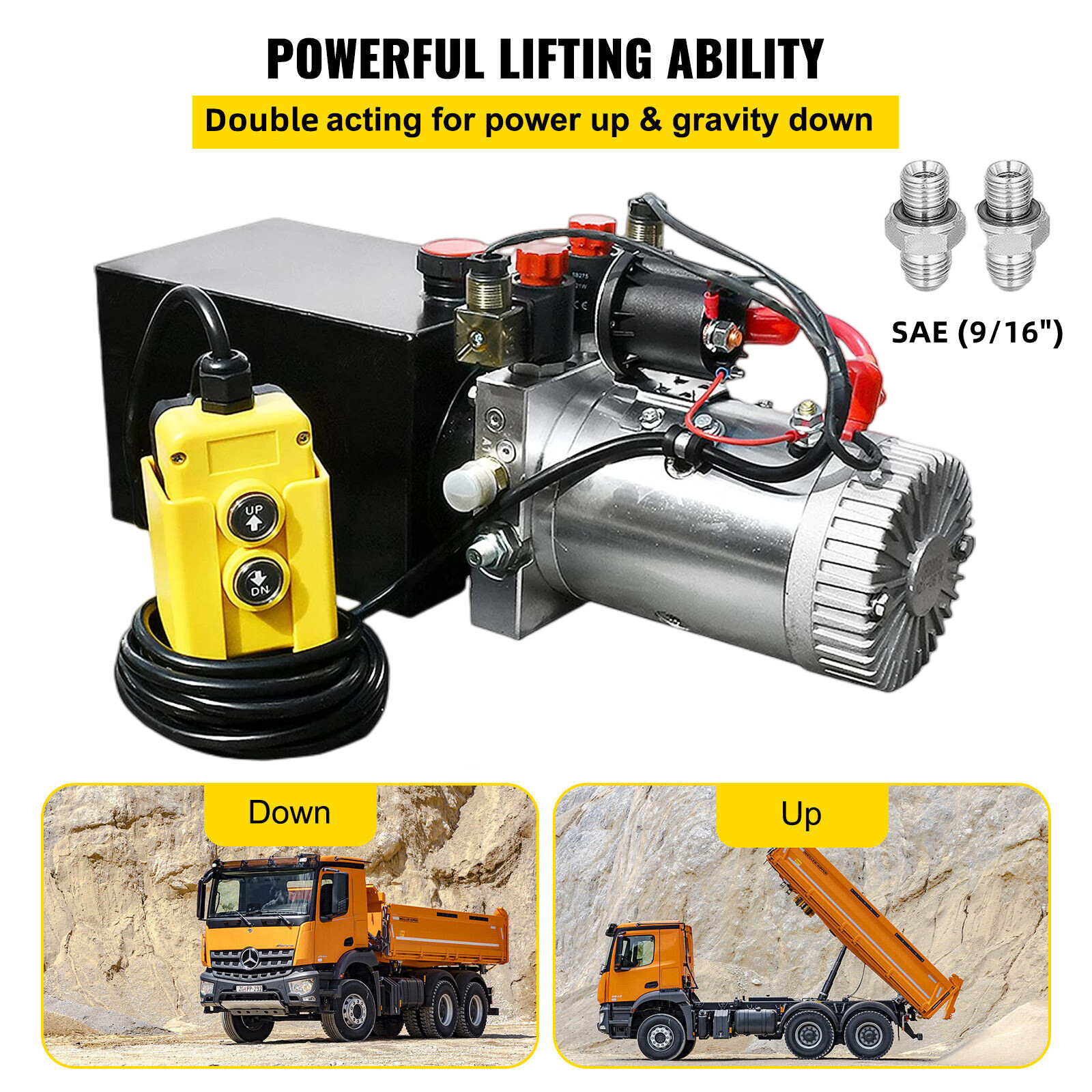 DCHOUSE 12V Double Acting Hydraulic Pump Hydraulic Power Unit Dump Trailer Power