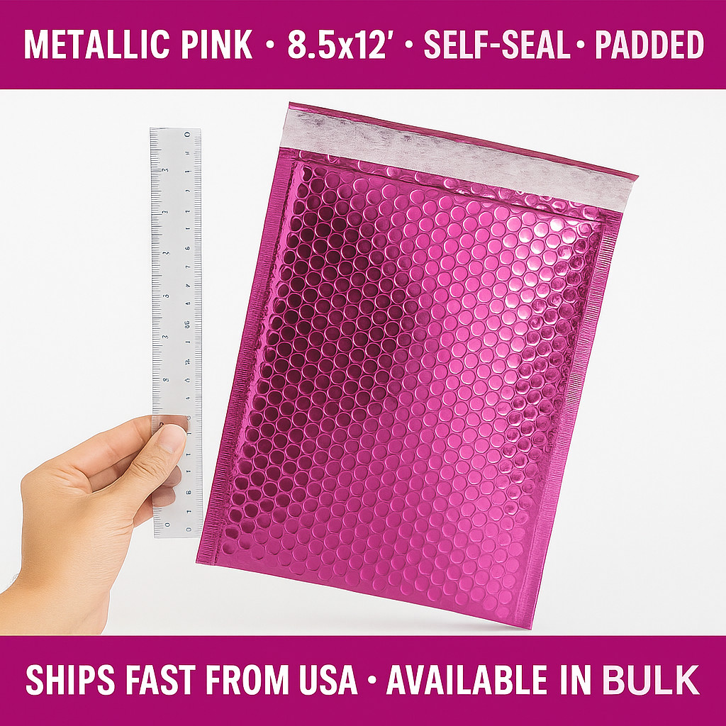 #2 Glamour Metallic Pink Poly Bubble Shipping Mailers Envelopes Bags 8.5×12