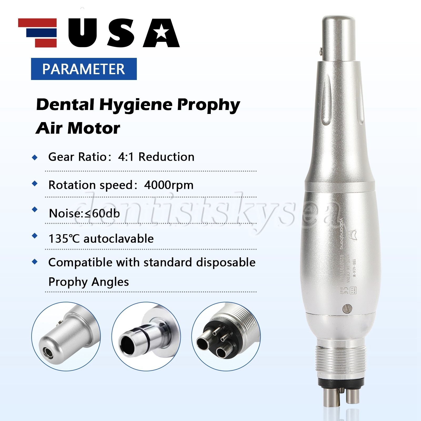 Dental 4:1 Hygiene Prophy Handpiece 360° Swivel Straight Cone Air Motor 4Holes